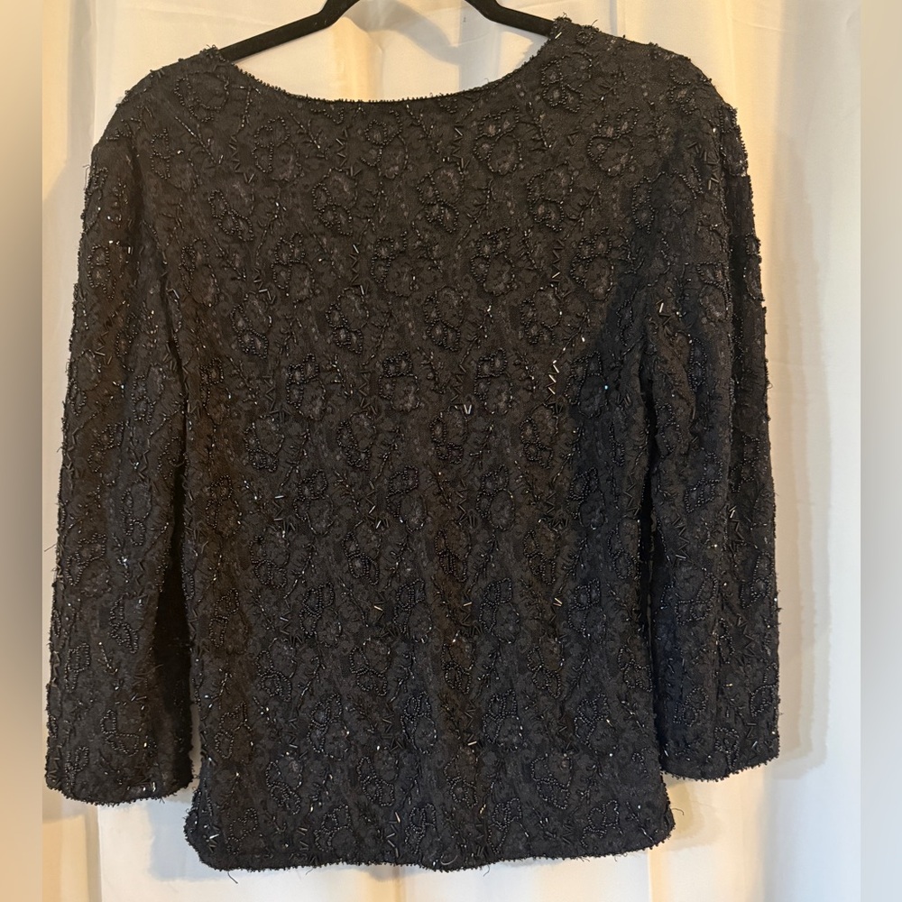 Vintage Beaded Black Top | Classic Creations | 90s Evening Blouse | M - Picture 5 of 12